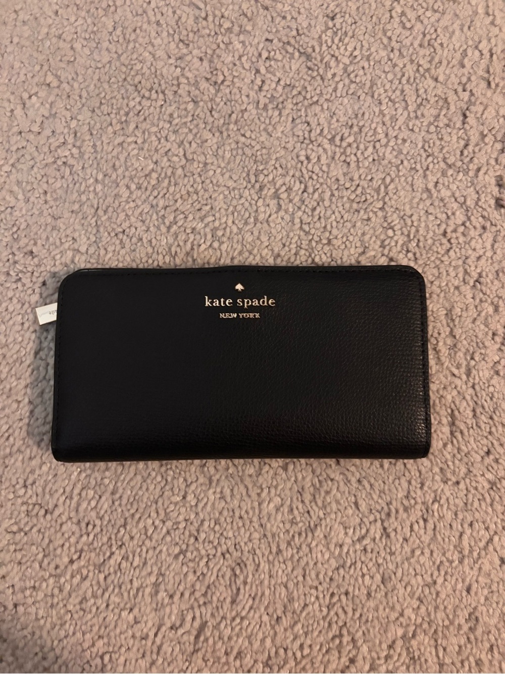 kate spade Black Leather Zip Wallet with Gold Logo